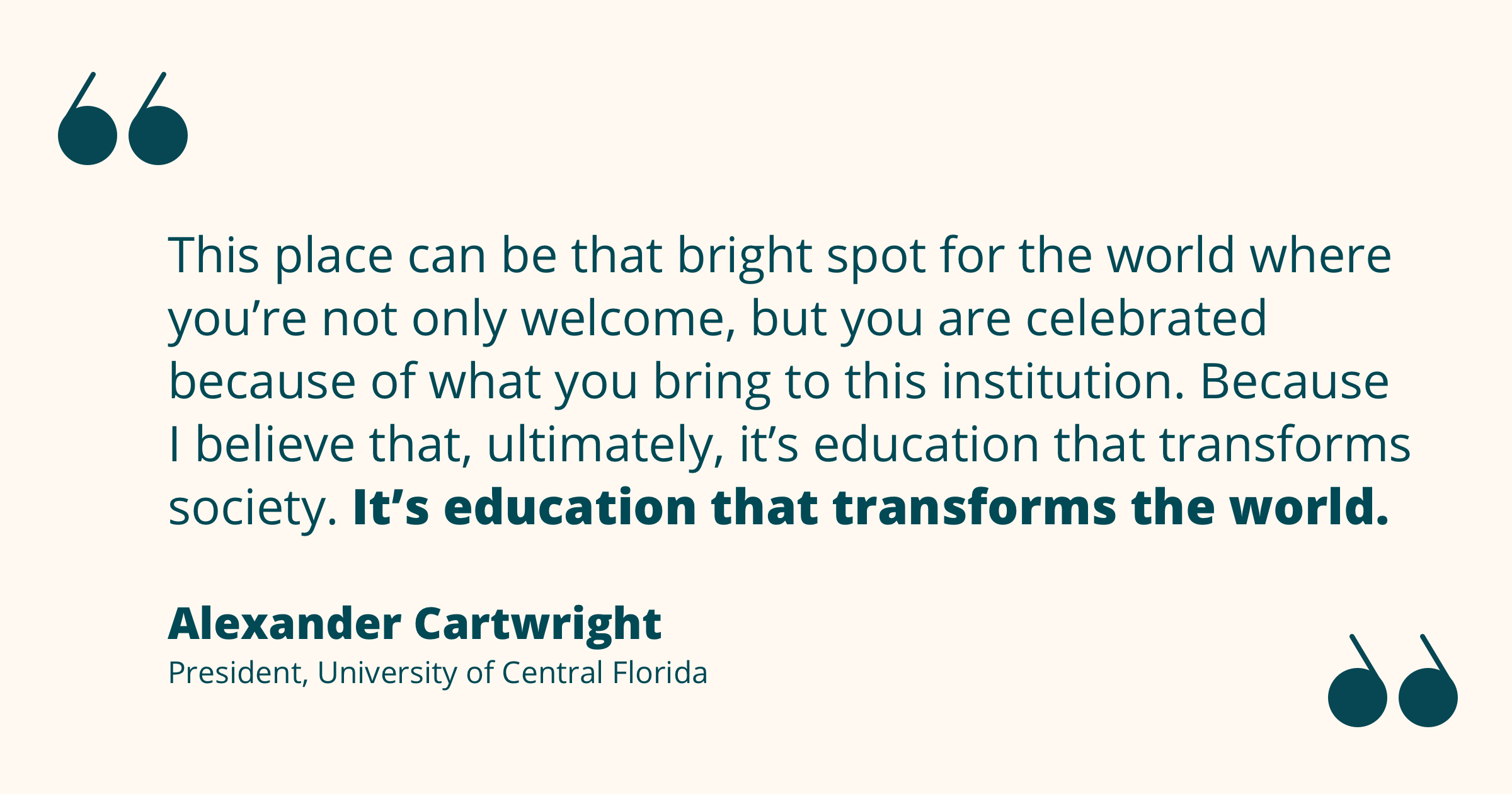 Quote from Alexander Cartwright re: schools celebrating students for what they bring, and education transforming society