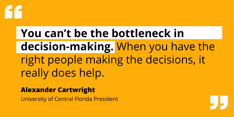 Quote by Alexander Cartwright re: assigning others to make decisions instead of letting yourself be the bottleneck.