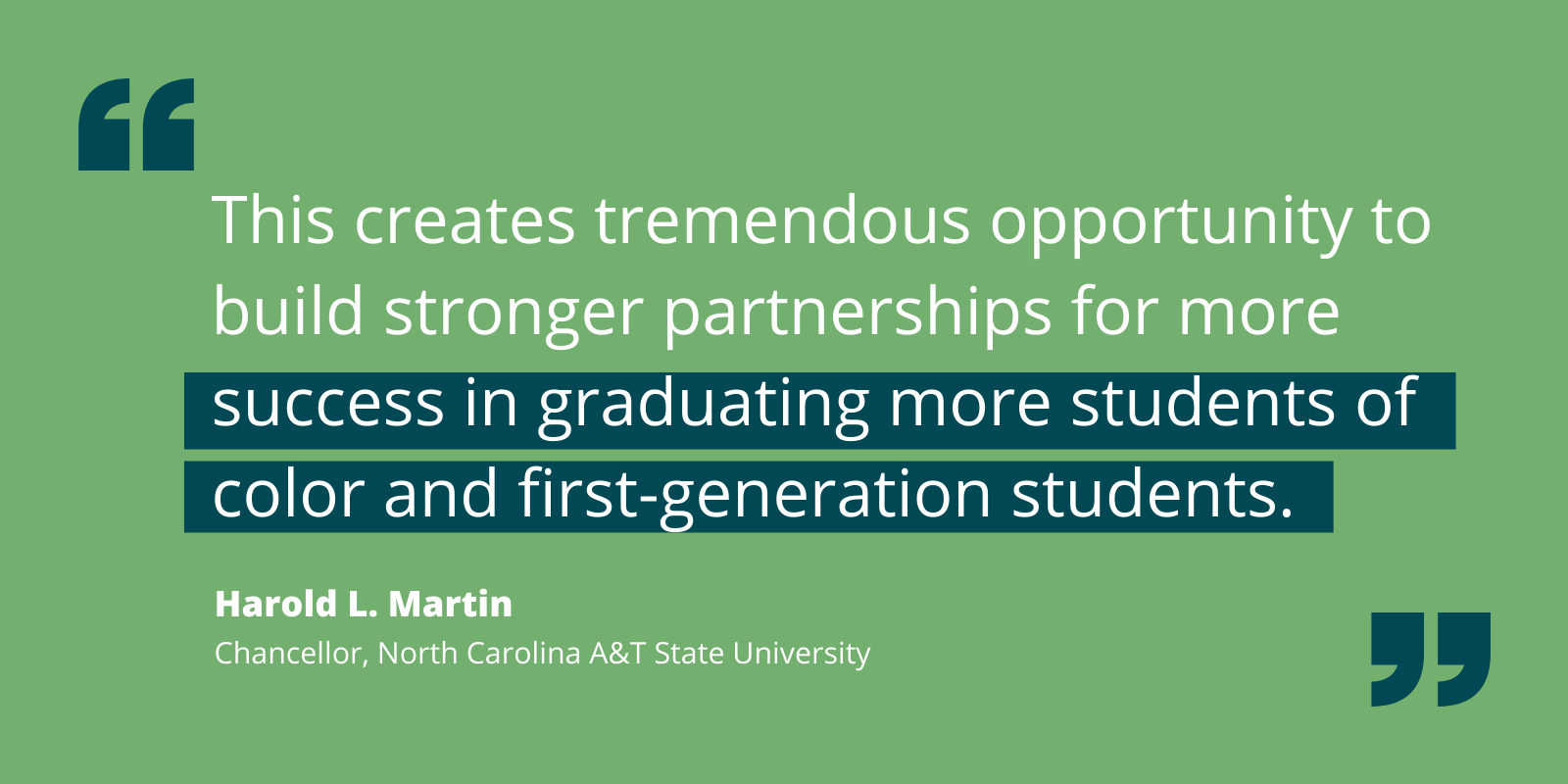 Quote by Harold Martin about UIA's resources creating more graduation opportunities for first-gen and students of color.