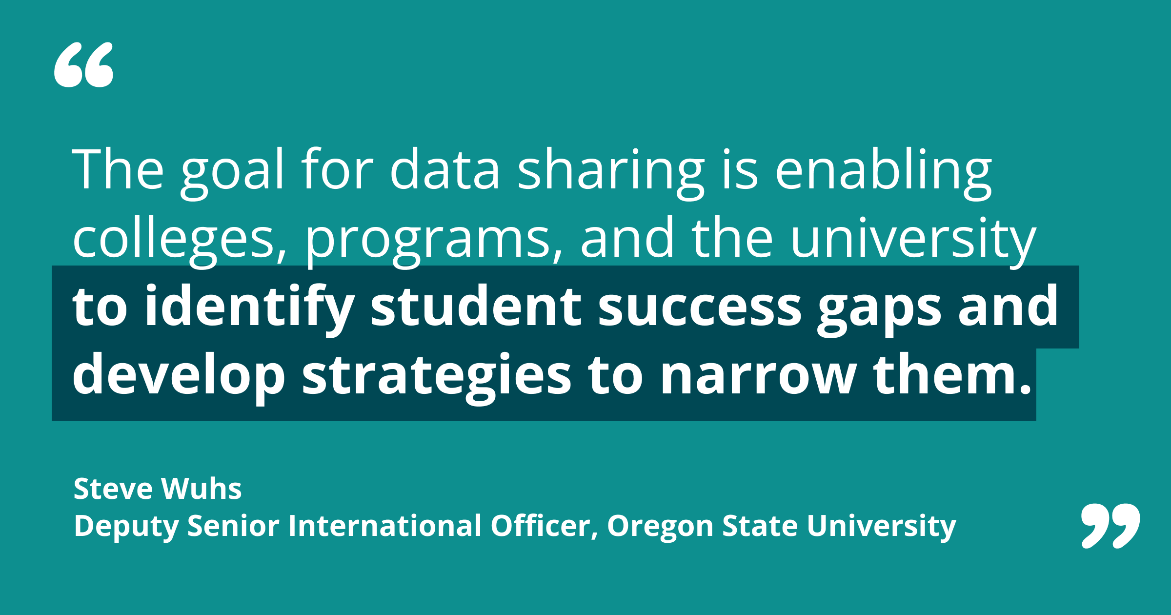The goal for our transparent data sharing interface is enabling colleges, academic programs, and the university as a whole to identify gaps in student success and then develop strategies to narrow those gaps.