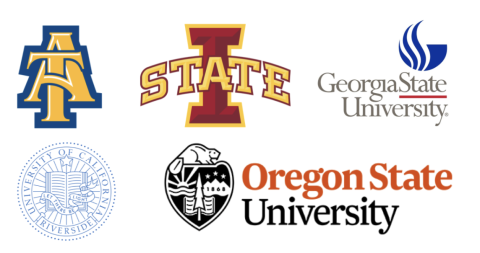 various university logos, including Iowa State, Oregon State and Georgia State