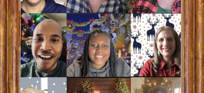 Happy Holidays from Team UIA, with a screenshot of 9 UIA team members on a zoom call.