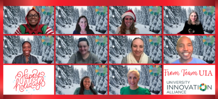 Some members of the UIA with winter zoom backgrounds.
